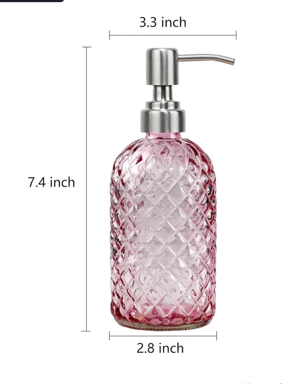 2 Pack Pink Glass Pump Dispenser Kitchen Bathroom